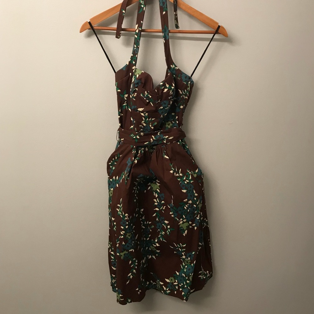 👗 Ruby Rox Brown Floral Halter Dress, Size 7